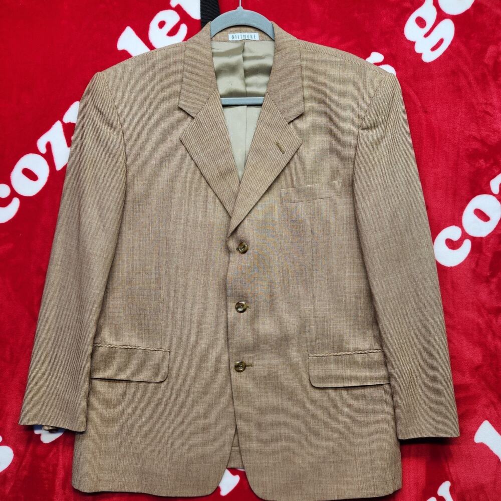 Biltmore 40R Sport Coat Blazer 100% Wool Brown Houndstooth 3 Button Mens